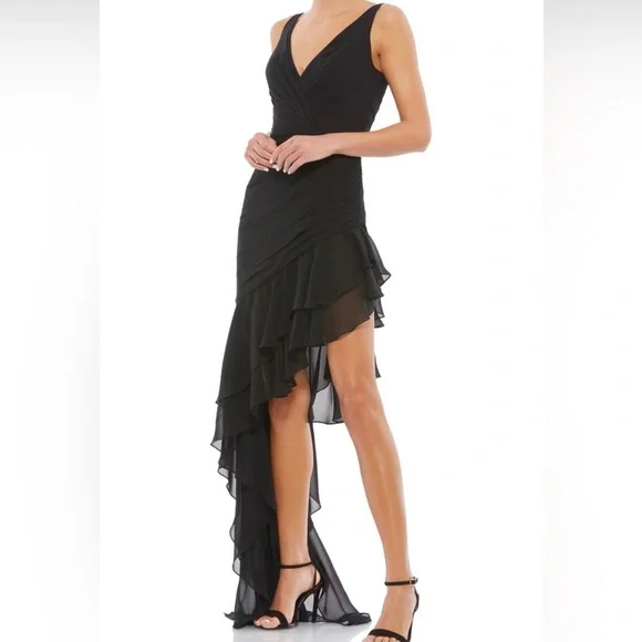 Mac Duggal | Dresses | Mac Duggal Black Ruffle Asymmetric Sheath Dress |  Poshmark